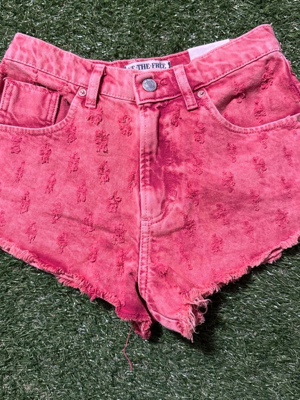 We The Free Mixed Emotions High Rise Distressed Embroidered Denim Shorts
